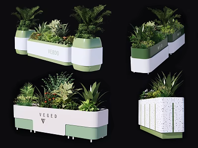 Garden Planters With Green Plants Various Designs VEGBO Branding And Decorative Shapes 3d model