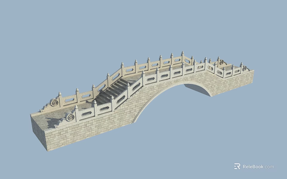 Traditional Stone Arch Bridge With Carved Railings Steps And Classic Design 3d model 