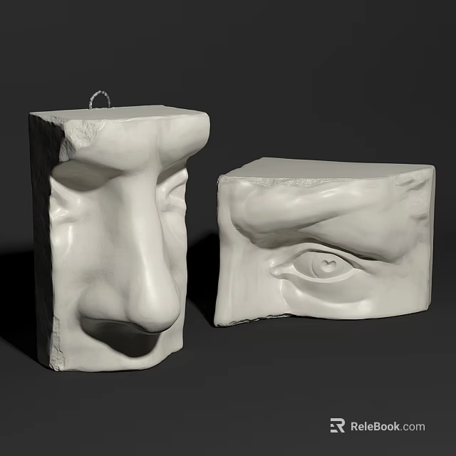 Artistic Sculpture Carving of White Facial Features Detailed Nose and Eye 3d model 