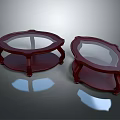 Pair of Round Wooden Coffee Tables With Glass Top And Elegant Curved Base Design