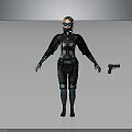 Advanced Futuristic Female Character In Tactical Tech Armor With Blue Accents And Handgun