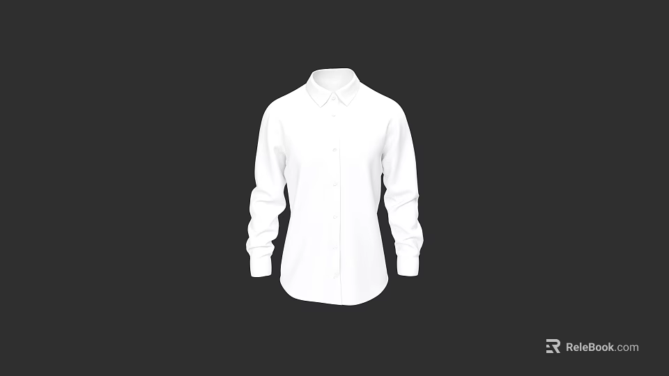 White Collared Long Sleeve Shirt With Simple Design And Front Buttons 3d model 