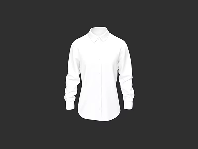 White Collared Long Sleeve Shirt With Simple Design And Front Buttons 3d model