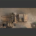 Rusty Yellow Forklift With Old Structure And Dirt On Industrial Ground 3d model