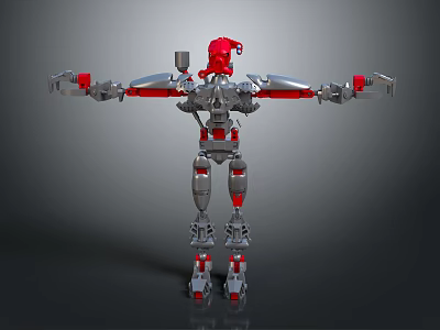 Anime Game Red Silver Mechanical Robot Character With Outstretched Arms Standing Pose 3d model