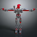 Anime Game Red Silver Mechanical Robot Character With Outstretched Arms Standing Pose
