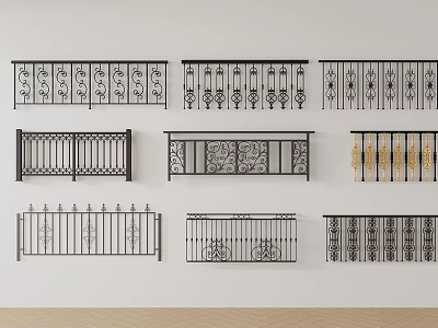 Various Decorative Wrought Iron Railings With Intricate Patterns And Designs 3d model