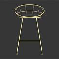 Modern Bar Stool With Golden Metal Frame Circular Backrest And Blue Cushion Reflective Base