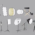 Essential Photography Filming Equipment Including Light Stands Reflectors Director's Chair Clapperboard And Tripod