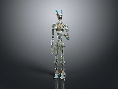 Sci Fi Humanoid Robot With Mechanical Creature Features And Blue Horn Components 3d model