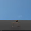 Modern Wooden Desk with Metal Frame and Computer Monitor Keyboard Mouse