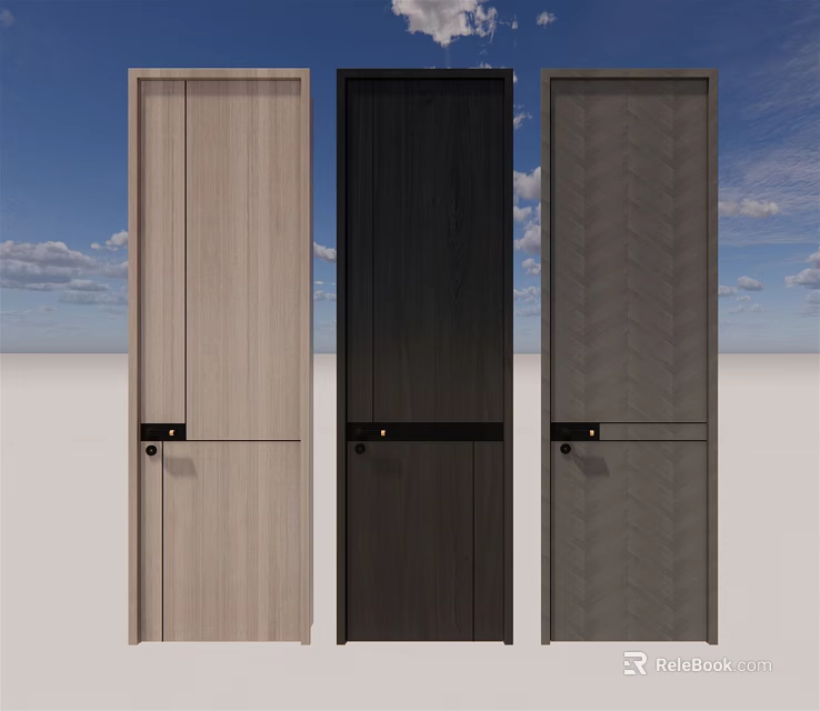 Modern Hinged Doors In Different Colors With Wooden Texture For Interior Design 3d model 