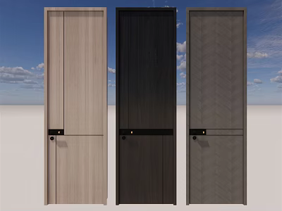 Modern Hinged Doors In Different Colors With Wooden Texture For Interior Design 3d model