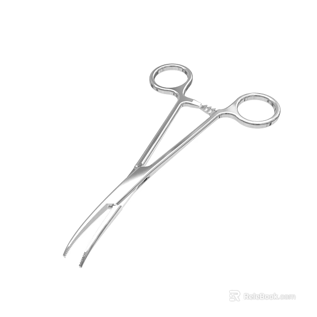 Surgical Forceps Stainless Steel Medical Instrument With Precision Grip And Curved Tips 3d model 