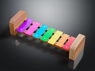 Handcrafted Wooden Xylophone With Vibrant Colorful Keys And Solid Wood Frame 3d model