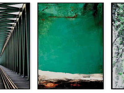 Modern Abstract Triptych Art with Green Tones Metal Corridor and Textured Backgrounds 3d model