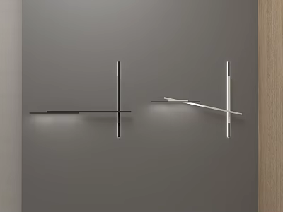 Two Modern Wall Sconces With Minimalist Metal Frame And Shelf On Gray Wall 3d model