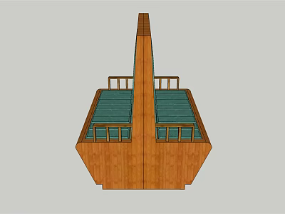 Wooden Public Chair With Green Seats Two Seats And Central Divider Design 3d model