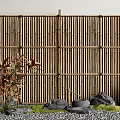 Zen Garden Decor With Bamboo Screen Stones Pebbles Moss And Green Plant