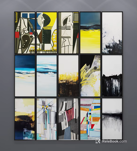 Abstract Painting Collection With Bold Colors Geometric Patterns And Textured Surfaces 3d model 