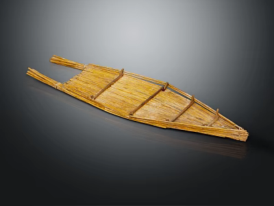 Traditional Handcrafted Wooden Boat With Bamboo Slats And Simple Structure Design 3d model