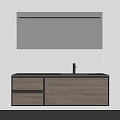 Modern Bathroom Vanity With Wooden Cabinet Countertop Faucet And Wall Mounted Mirror