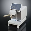 Modern Electric Coffee Machine with Digital Display and Wooden Handle in White Design
