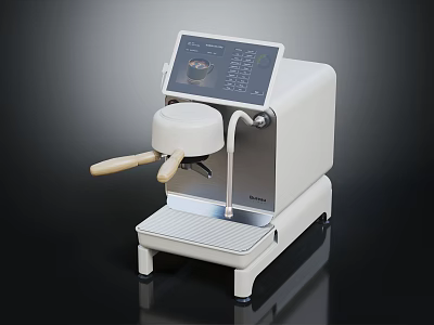 Modern Electric Coffee Machine with Digital Display and Wooden Handle in White Design 3d model
