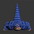 Blue Striped Cartoon Creature With Pink Belly In Playful Stretching Pose