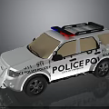 White SUV Style Police Car With Roof Mounted Lights And POLICE Decals