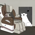 Modern White And Brown Massage Chair Next To Picture With Polar Bear And Spider