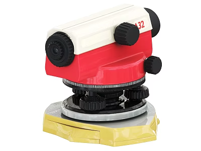 Industrial Level Instrument With Red White Body Black Knobs And Yellow Base 3d model