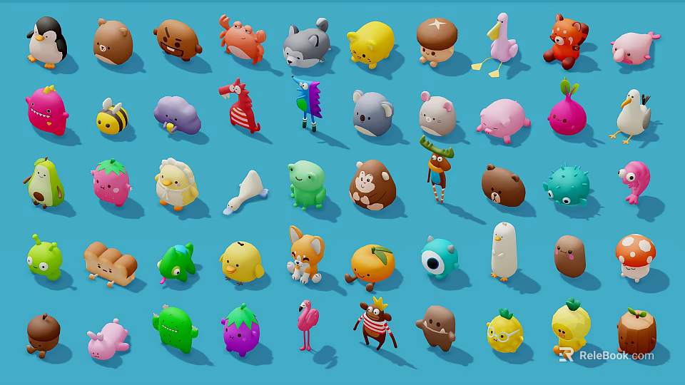 Colorful Cute Animal Toy Figures Collection With Various Shapes And Bright Colors 3d model 