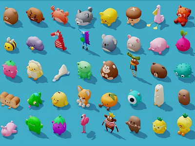 Colorful Cute Animal Toy Figures Collection With Various Shapes And Bright Colors 3d model