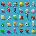 Colorful Cute Animal Toy Figures Collection With Various Shapes And Bright Colors