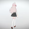 Young Woman With Pink Hair Wearing School Uniform Black Skirt White Socks And Red Bow