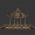 Traditional Chinese Pavilion Architecture With Ornate Green Tiles Golden Decor Stairs And Base