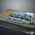 Industrial Processing Facility Model Featuring Green Building Blue Equipment And Concrete Ground