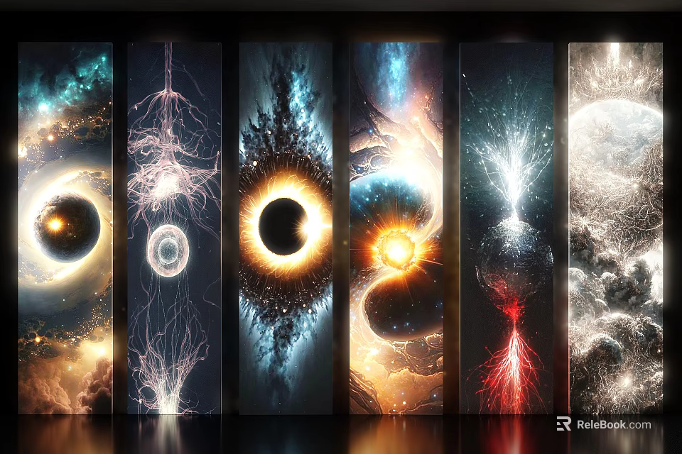 Modern Cosmic Themed Wall Panels With Various Patterns Black Holes Nebulae And Vibrant Colors 3d model 