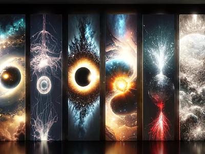 Modern Cosmic Themed Wall Panels With Various Patterns Black Holes Nebulae And Vibrant Colors 3d model
