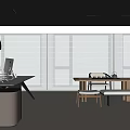 Modern Office Interior Design With Spacious Desk Comfortable Chair Bookshelves And Large Windows