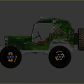Green Off Road Jeep With Large Tires Roof Lights Red Seats And Camouflage Design