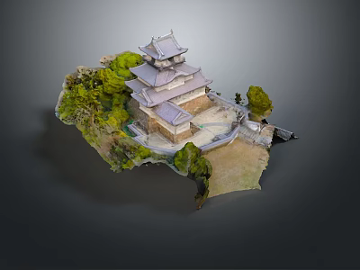 Detailed Japanese Castle Model With Surrounding Green Trees And Landscape 3d model
