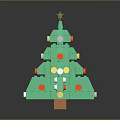 Festive Green Christmas Tree With Colorful Decorative Balls Star On Top And Wooden Base