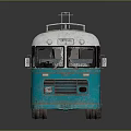 Vintage Blue And White Bus With Rustic Design And Roof Antenna