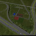 Outdoor Fitness Sports Park with Basketball Tennis Courts and Soccer Field in Green Area