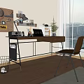 Modern Desk With Laptop Desk Lamp Radio Stationery And Pinboard Near City View Window