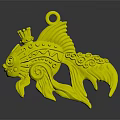 Elegant Silver Fish Pendant Featuring Intricate Patterns And Small Crown Design 3d model