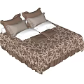Double Bed With Brown And Beige Patterned Bedding And Pillows In Bedroom 3d model