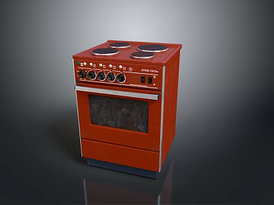 Red Kitchen Stove With Four Burners Control Knobs And Oven Door 3d model